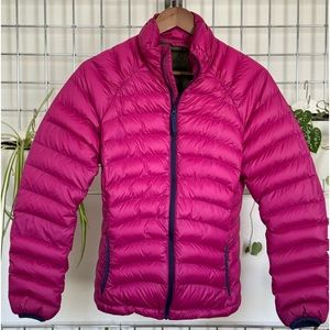 Prana Pink Puffer  Jacket Flaw: small stain pictured behind left wrist